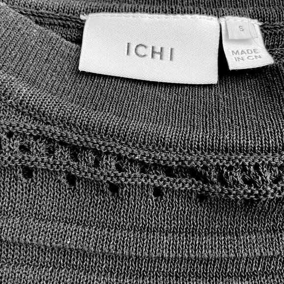 Ichi black pointelle knit sweater short sleeves with transparency - Picture 6 of 9